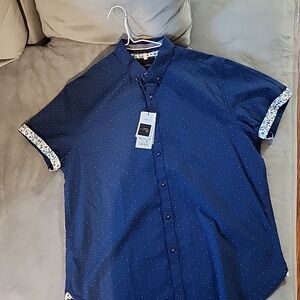 Denim & Flower Ricky Singh, XL, Dark Blue with White Dots and Floral sleeve cuff